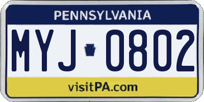 PA license plate MYJ0802