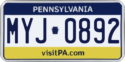 PA license plate MYJ0892