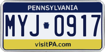 PA license plate MYJ0917