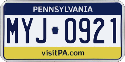 PA license plate MYJ0921