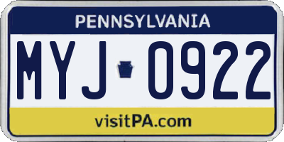 PA license plate MYJ0922