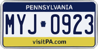 PA license plate MYJ0923