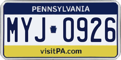 PA license plate MYJ0926
