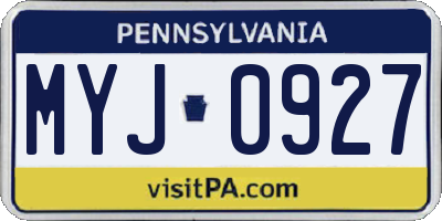 PA license plate MYJ0927