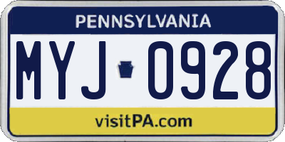 PA license plate MYJ0928