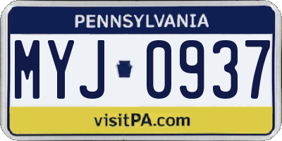 PA license plate MYJ0937