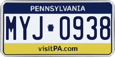 PA license plate MYJ0938