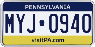 PA license plate MYJ0940
