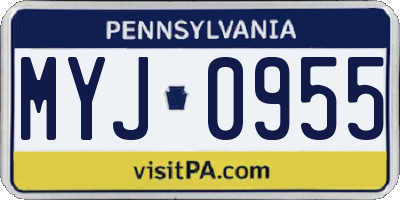 PA license plate MYJ0955