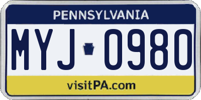 PA license plate MYJ0980
