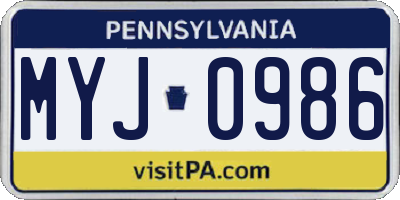 PA license plate MYJ0986