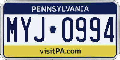PA license plate MYJ0994