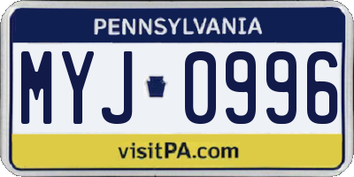 PA license plate MYJ0996