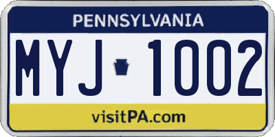 PA license plate MYJ1002