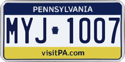 PA license plate MYJ1007