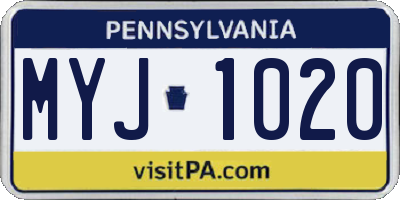 PA license plate MYJ1020