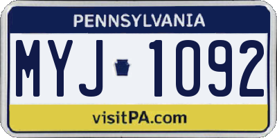 PA license plate MYJ1092