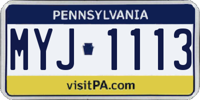 PA license plate MYJ1113