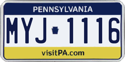 PA license plate MYJ1116