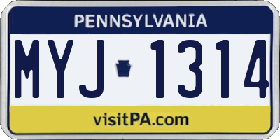 PA license plate MYJ1314