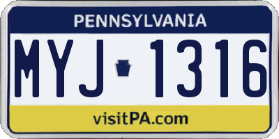 PA license plate MYJ1316