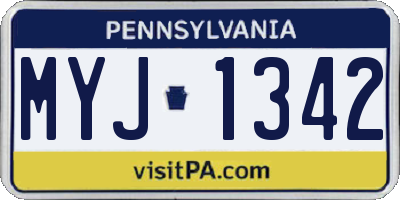 PA license plate MYJ1342