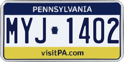PA license plate MYJ1402