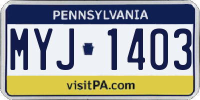 PA license plate MYJ1403