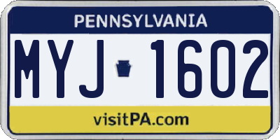 PA license plate MYJ1602