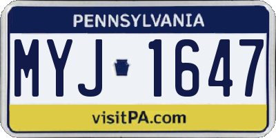 PA license plate MYJ1647