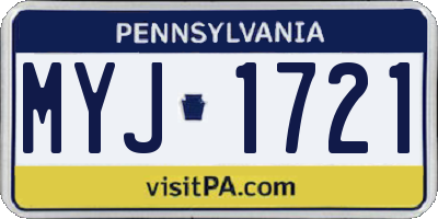 PA license plate MYJ1721