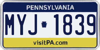 PA license plate MYJ1839