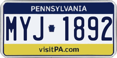 PA license plate MYJ1892