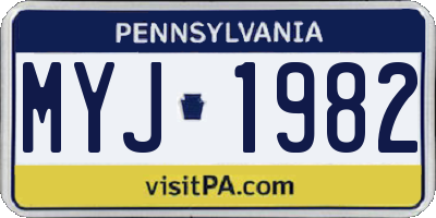 PA license plate MYJ1982
