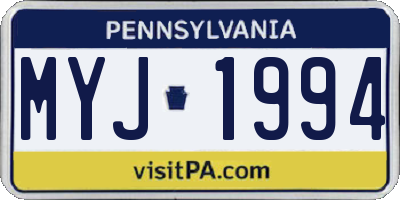 PA license plate MYJ1994