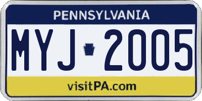 PA license plate MYJ2005
