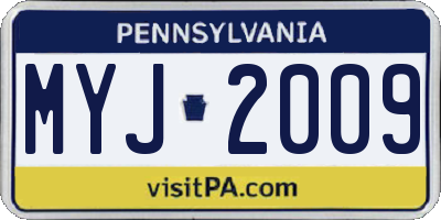 PA license plate MYJ2009