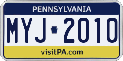 PA license plate MYJ2010