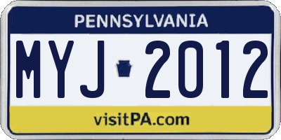 PA license plate MYJ2012