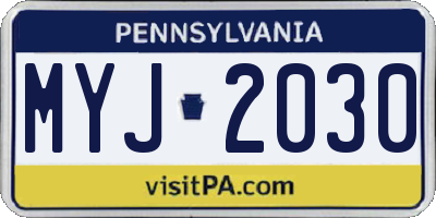 PA license plate MYJ2030