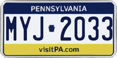 PA license plate MYJ2033
