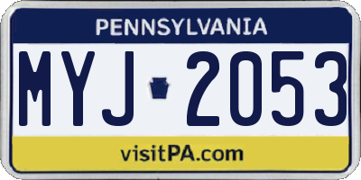 PA license plate MYJ2053