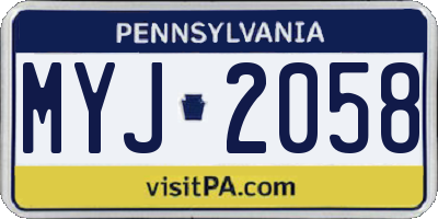 PA license plate MYJ2058