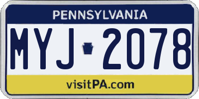 PA license plate MYJ2078