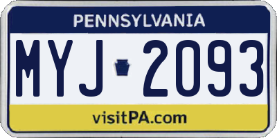 PA license plate MYJ2093