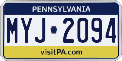 PA license plate MYJ2094