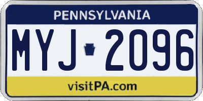 PA license plate MYJ2096