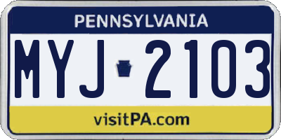PA license plate MYJ2103