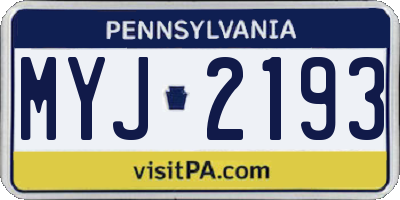 PA license plate MYJ2193