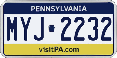 PA license plate MYJ2232